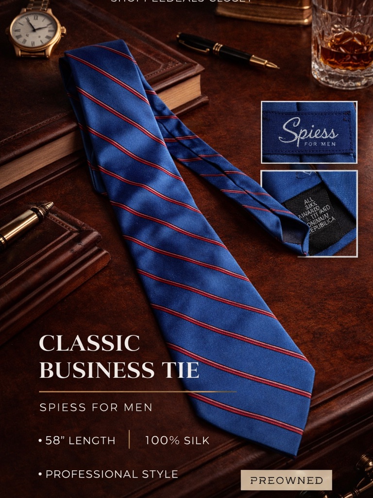 Spiess For Men Blue Striped Silk Necktie Classic Business Tie